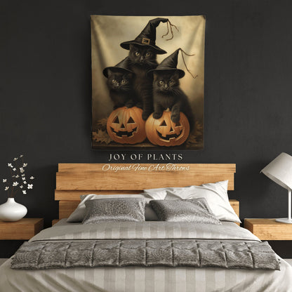 Kitten Tapestry Halloween Decor Witch Tapestry Woven Blanket | Vintage Witchy Decor Halloween Blanket Dark Academia Decor Halloween Cute Cat