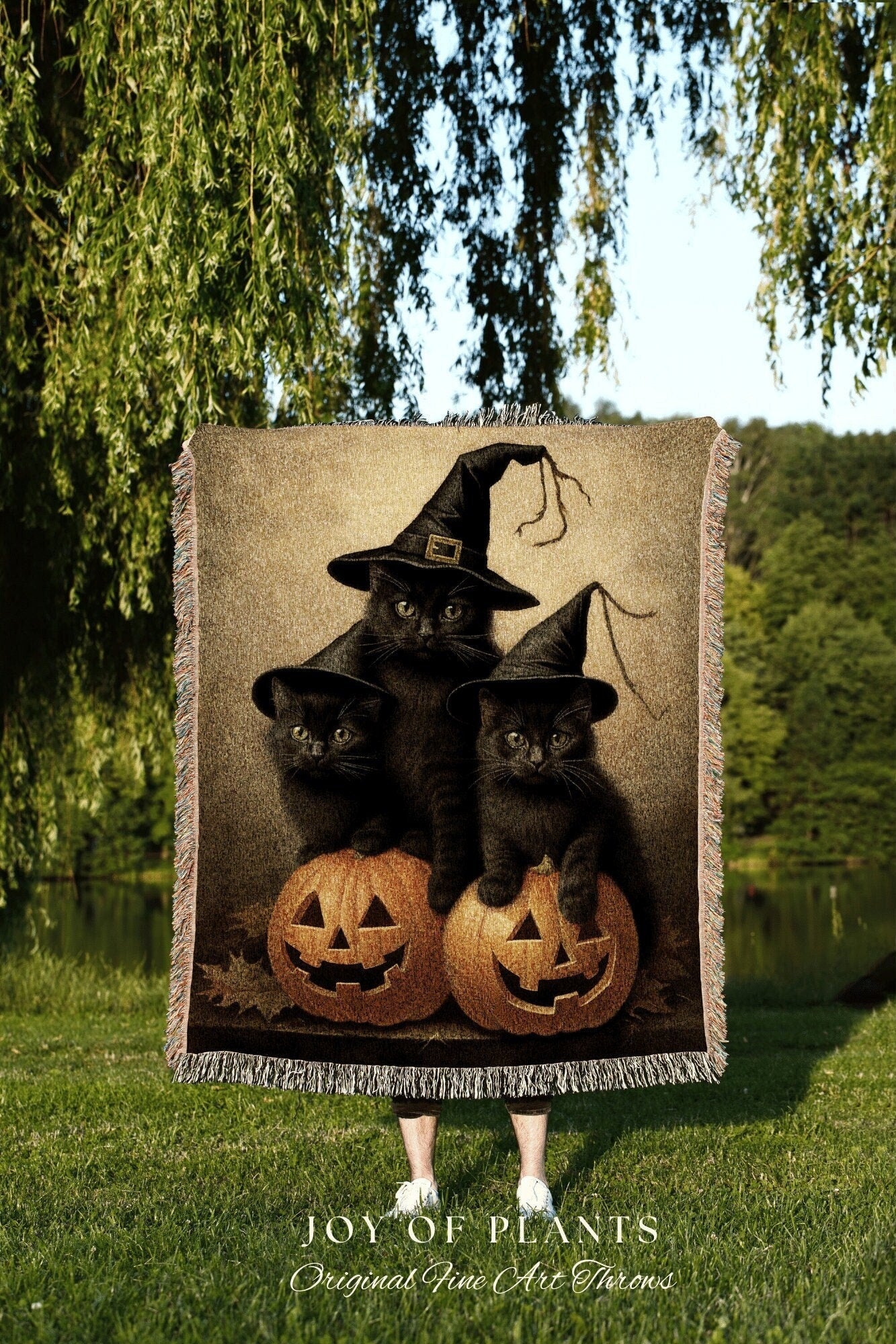 Kitten Tapestry Halloween Decor Witch Tapestry Woven Blanket | Vintage Witchy Decor Halloween Blanket Dark Academia Decor Halloween Cute Cat