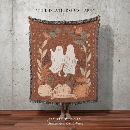 Custom Ghost Couple Blanket 'Til Death do us Part' Personalized Tapestry Woven | Personalized Ghost Blanket Anniversary Gift for Goth Couple