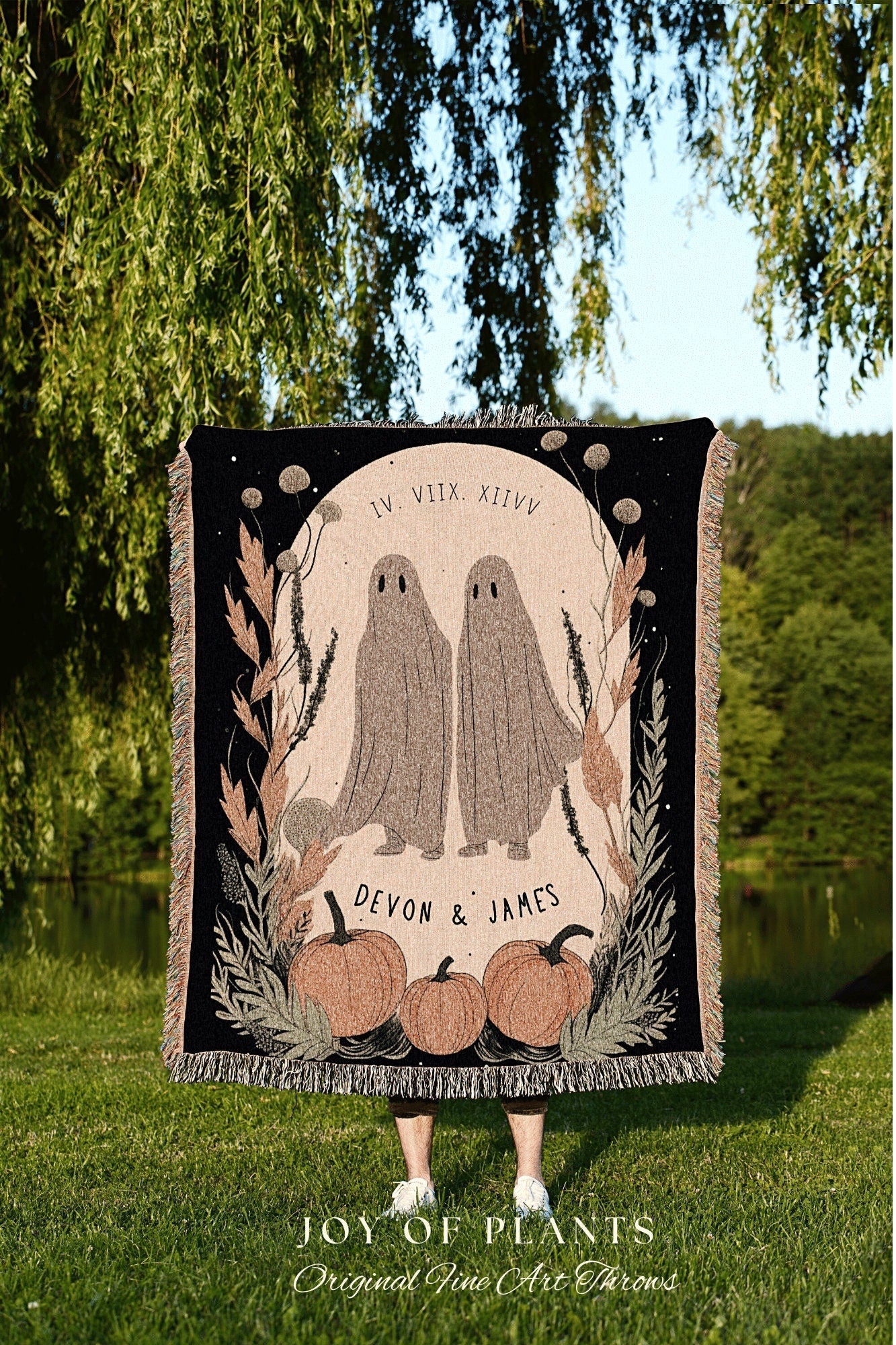 Ghost Couple Personalized Blanket Woven | Halloween Wedding Gothic Wedding Custom Blanket Woven | Goth Wedding Spooky Decor Wedding Gift |