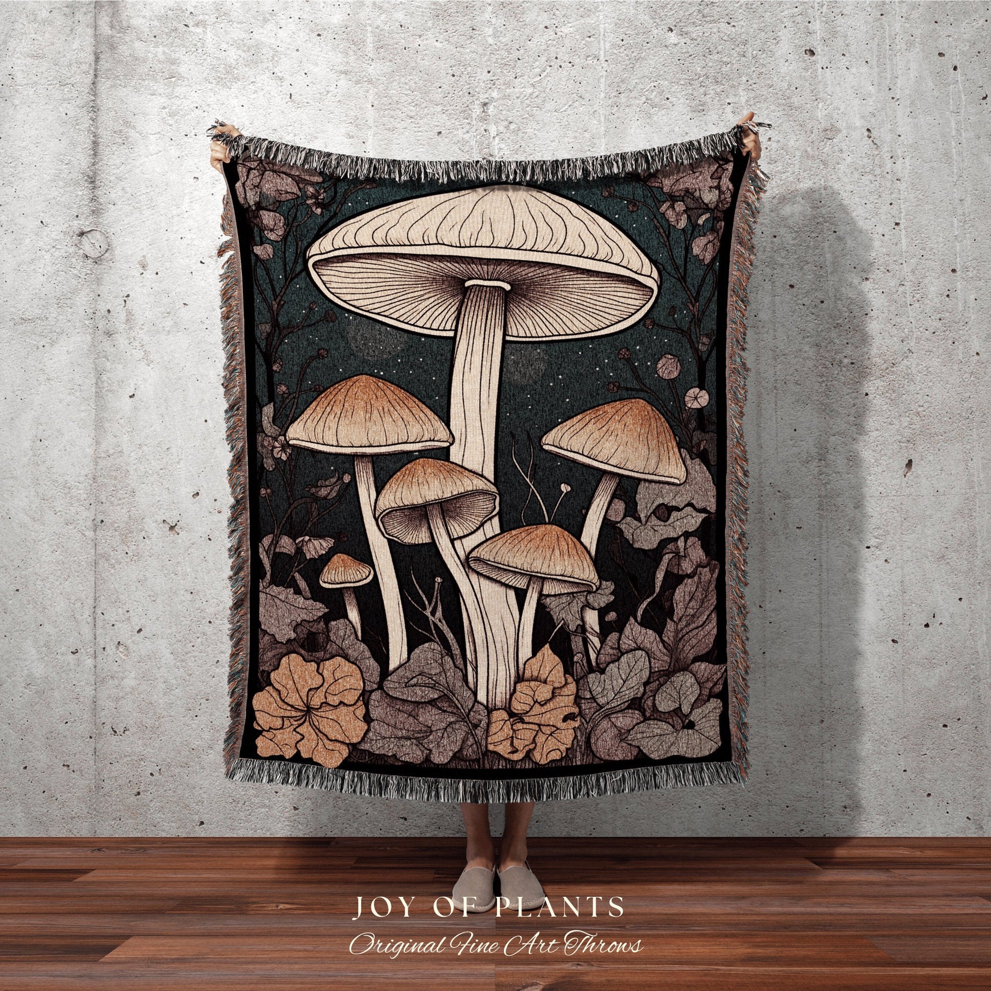 Woodland Mushroom Throw Blanket Whimsical Decor | Mushroom Decor Rustic Nature Blanket Cottagecore Mushroom Tapestry Woven Throw Blanket |