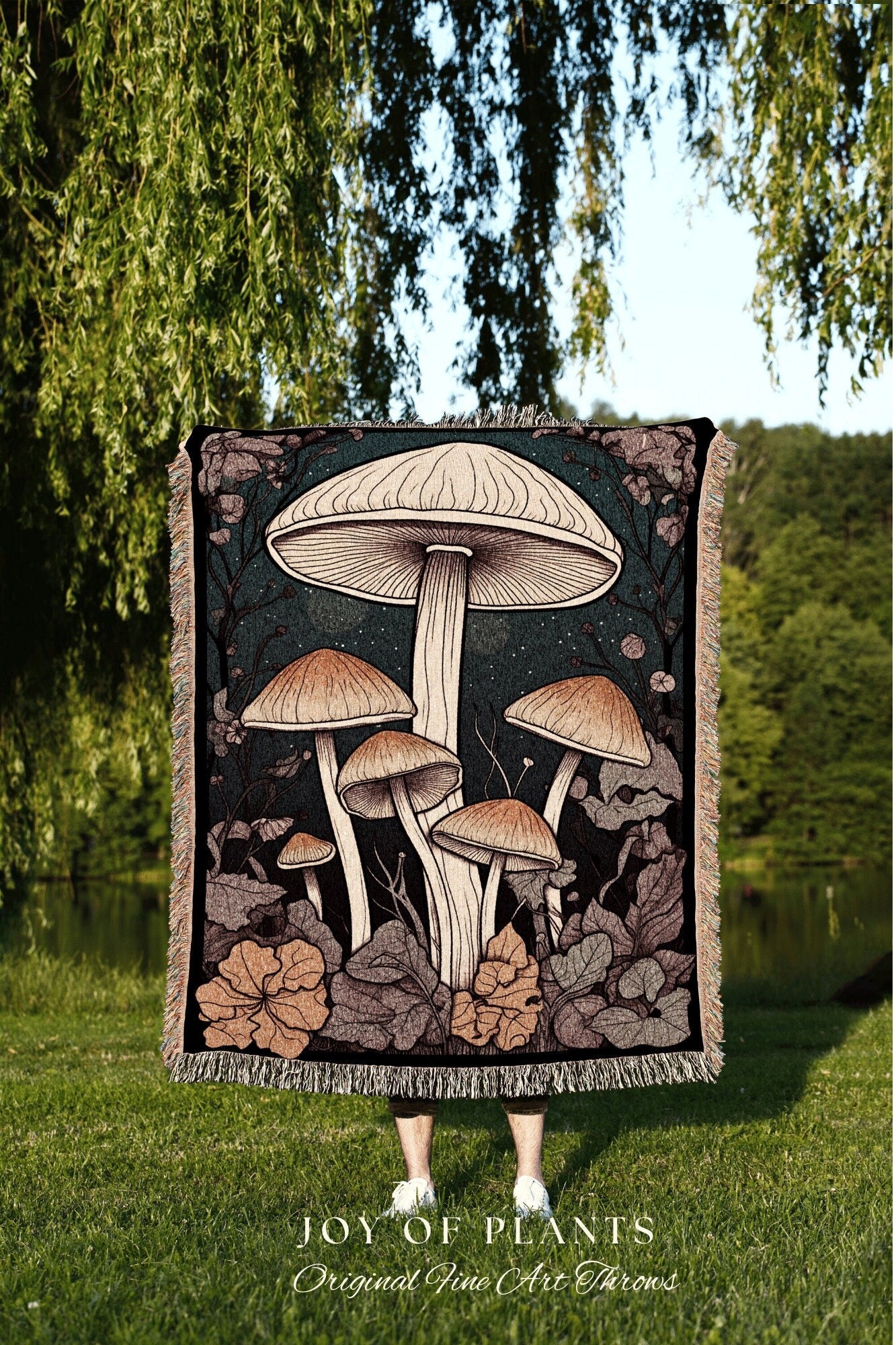 Woodland Mushroom Throw Blanket Whimsical Decor | Mushroom Decor Rustic Nature Blanket Cottagecore Mushroom Tapestry Woven Throw Blanket |