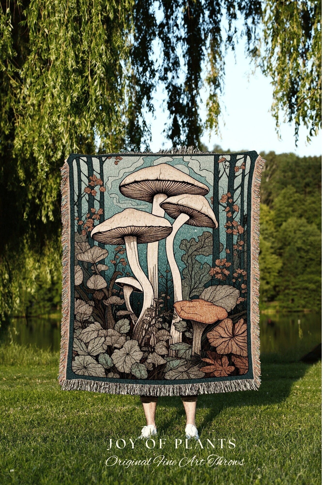 Mushroom Blanket Whimsical Decor Cottagecore Tapestry | Mushroom Decor Nature Tapestry Woven Throw Blanket | Forest Tapestry Mushroom Gift