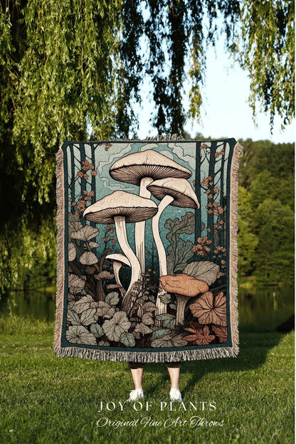 Mushroom Blanket Whimsical Decor Cottagecore Tapestry | Mushroom Decor Nature Tapestry Woven Throw Blanket | Forest Tapestry Mushroom Gift