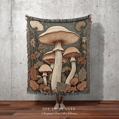 Art Deco Mushroom Art Woodland Decor | 70s Mushroom Tapestry Woven | Mushroom Throw Blanket Toadstool Aesthetic | Mushroom Woodland Vintage