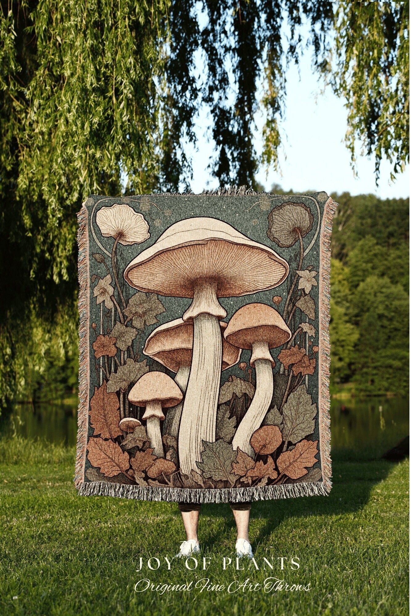 Art Deco Mushroom Art Woodland Decor | 70s Mushroom Tapestry Woven | Mushroom Throw Blanket Toadstool Aesthetic | Mushroom Woodland Vintage