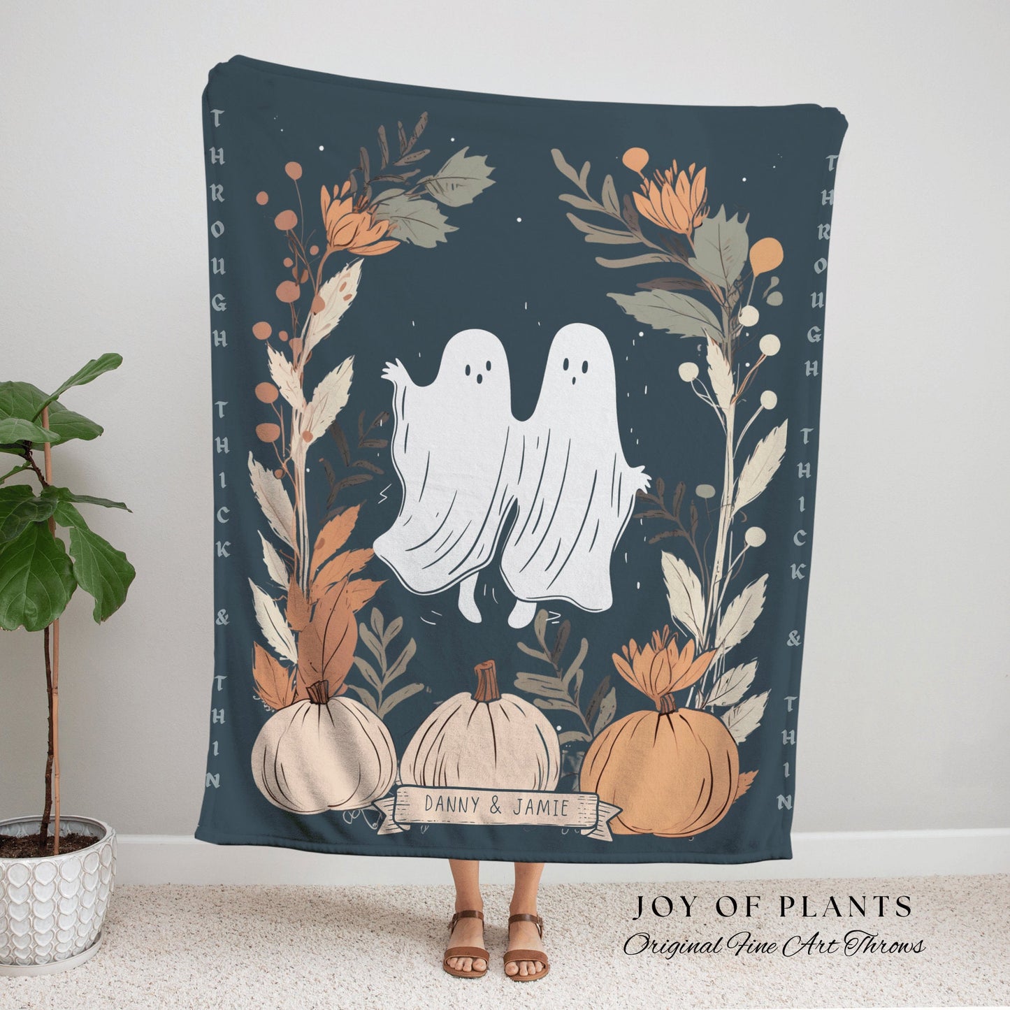 Ghost Friends Custom Gift Blanket Woven Tapestry | 'Through Thick & Thin' Custom Tapestry Woven | Personalized Ghost Blanket Custom Gift |