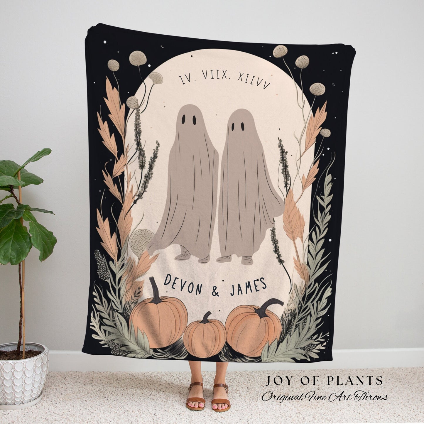 Ghost Couple Personalized Blanket Woven | Halloween Wedding Gothic Wedding Custom Blanket Woven | Goth Wedding Spooky Decor Wedding Gift |