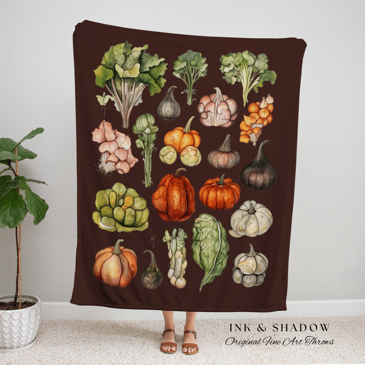 Winter Vegetables Blanket Vintage Autumn Decor Blanket Woven Wall Hanging | Throw Blanket Woven Wall Art Pumpkin Season Decor Fall Aesthetic