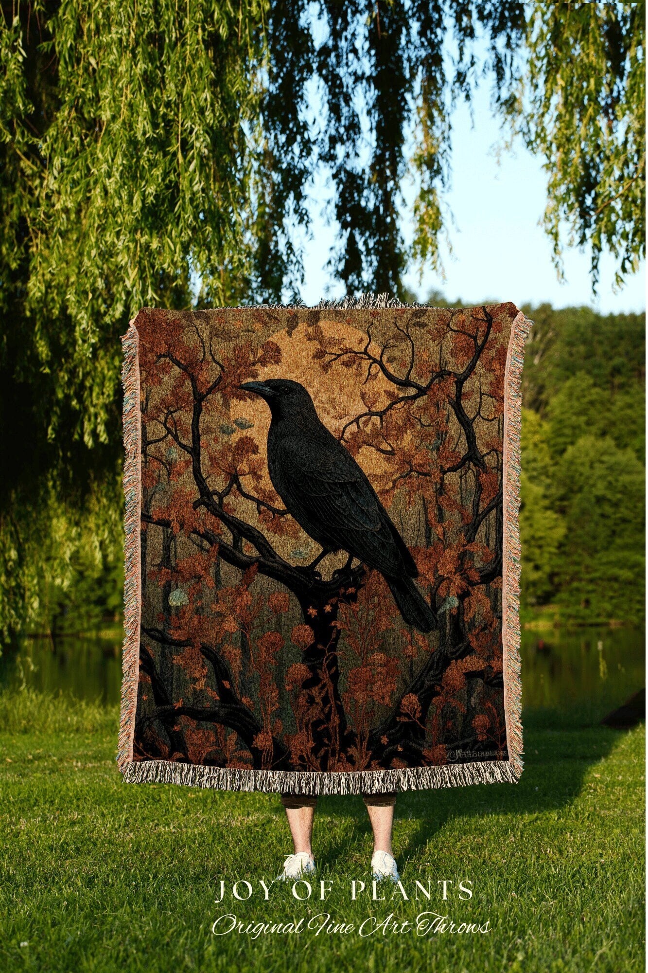 Gothic Fall Decor Crow Tapestry Woven | Raven Wall Art Blanket Woven Wall Hanging | Woodland Aesthetic Halloween Gothic Decor Crow Blanket |