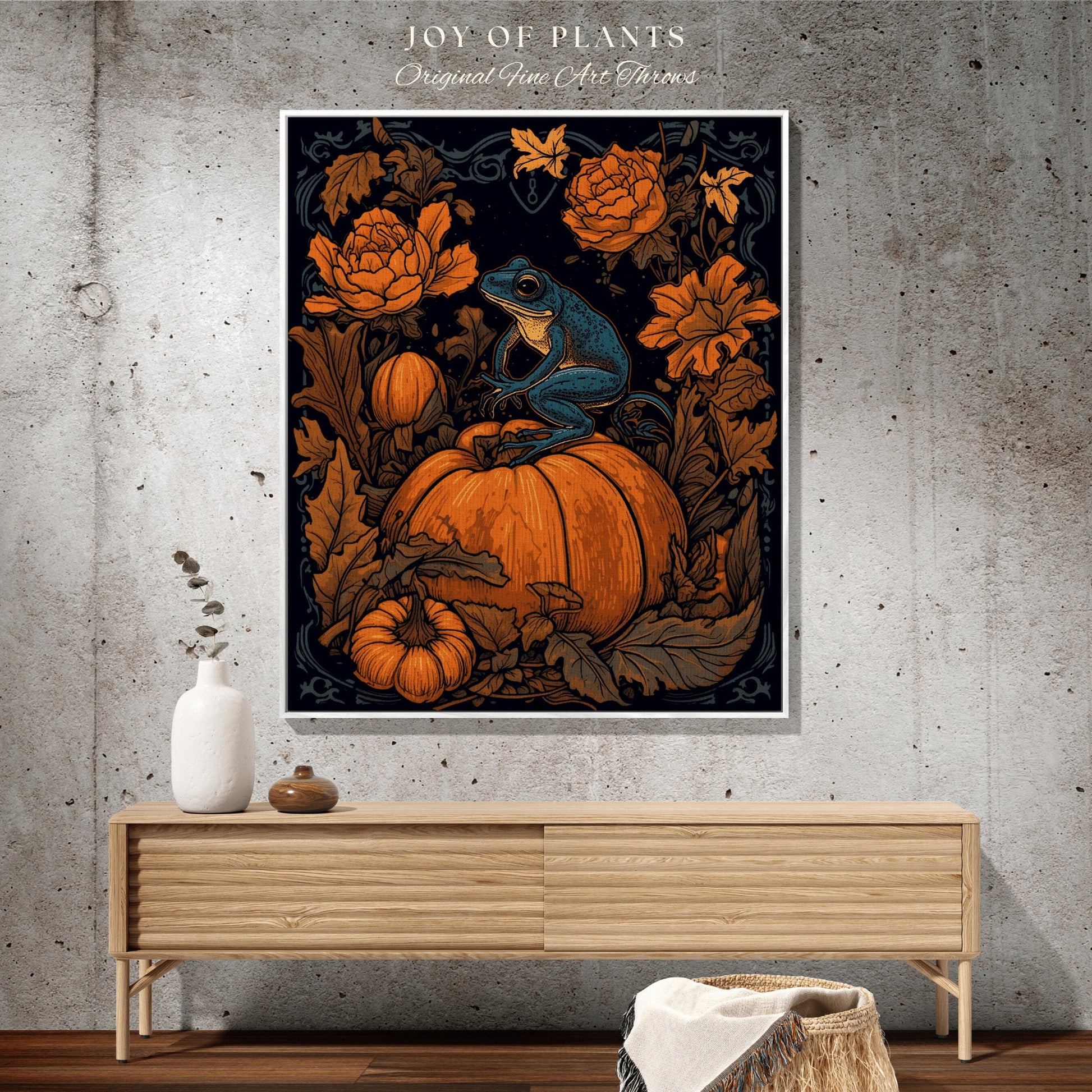 Witchy Decor Blanket Frog Aesthetic Pumpkin Tapestry Woven | Pumpkin Season Decor Vintage Tapestry | Woven Wall Hanging Tapestry Frog Decor