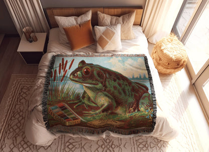 Vintage Toad Blanket Woven | Frog Tapestry Woven | Couch Blanket Woven | Aesthetic Tapestry Cottagecore Decor | Frog and Toad Woven Tapestry