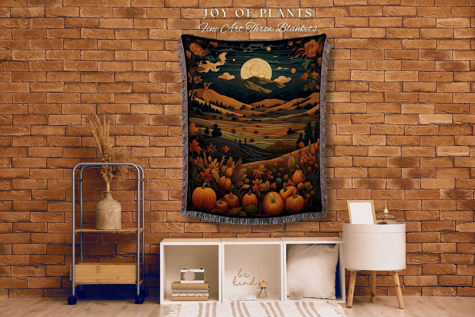 Woven Tapestry Pumpkin Patch Blanket Woven | Pumpkin Season Autumn Decor Vintage Tapestry | Woven Wall Hanging Tapestry Halloween Art Gothic