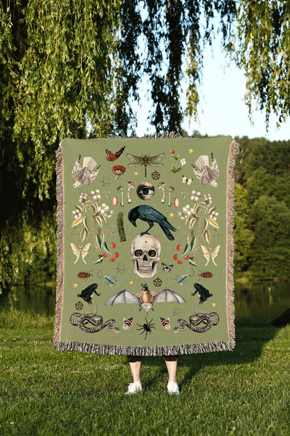 Goth Pastel Room Decor Woven Throw | Occult Aesthetic Decor Tapestry Woven | Skull Throw Blanket | Gothic Decor Tapestry Blanket Goblincore