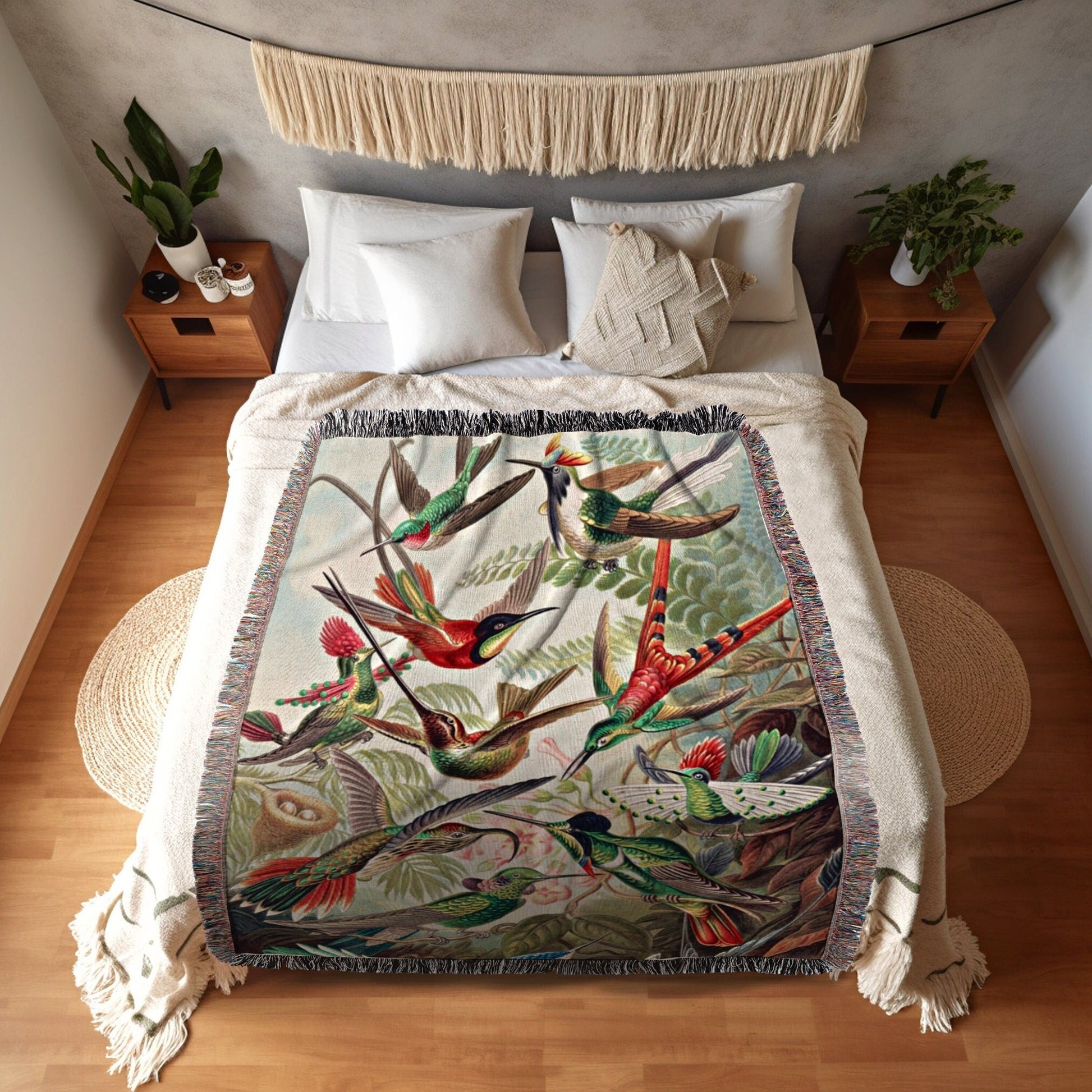 Hummingbird Vintage Woven Blanket | Ernst Haeckel Hummingbird Painting | Woven Blanket Cotton | Woven Throw Blanket Ernst Haeckel Wall Decor