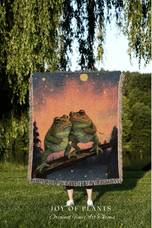 Cute Frog Tapestry Blanket Cottagecore Decor | Funny Tapestry Woven Throw Vintage Frog and Toad Blanket Cute Toad Tapestry Funny Frog Gift