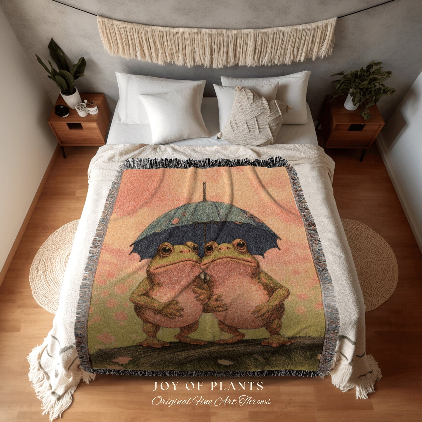 Umbrella Frog Friends Tapestry Blanket Cottagecore Decor | Funny Tapestry Woven Throw Vintage Frog and Toad Blanket Cute Toad Tapestry Funny