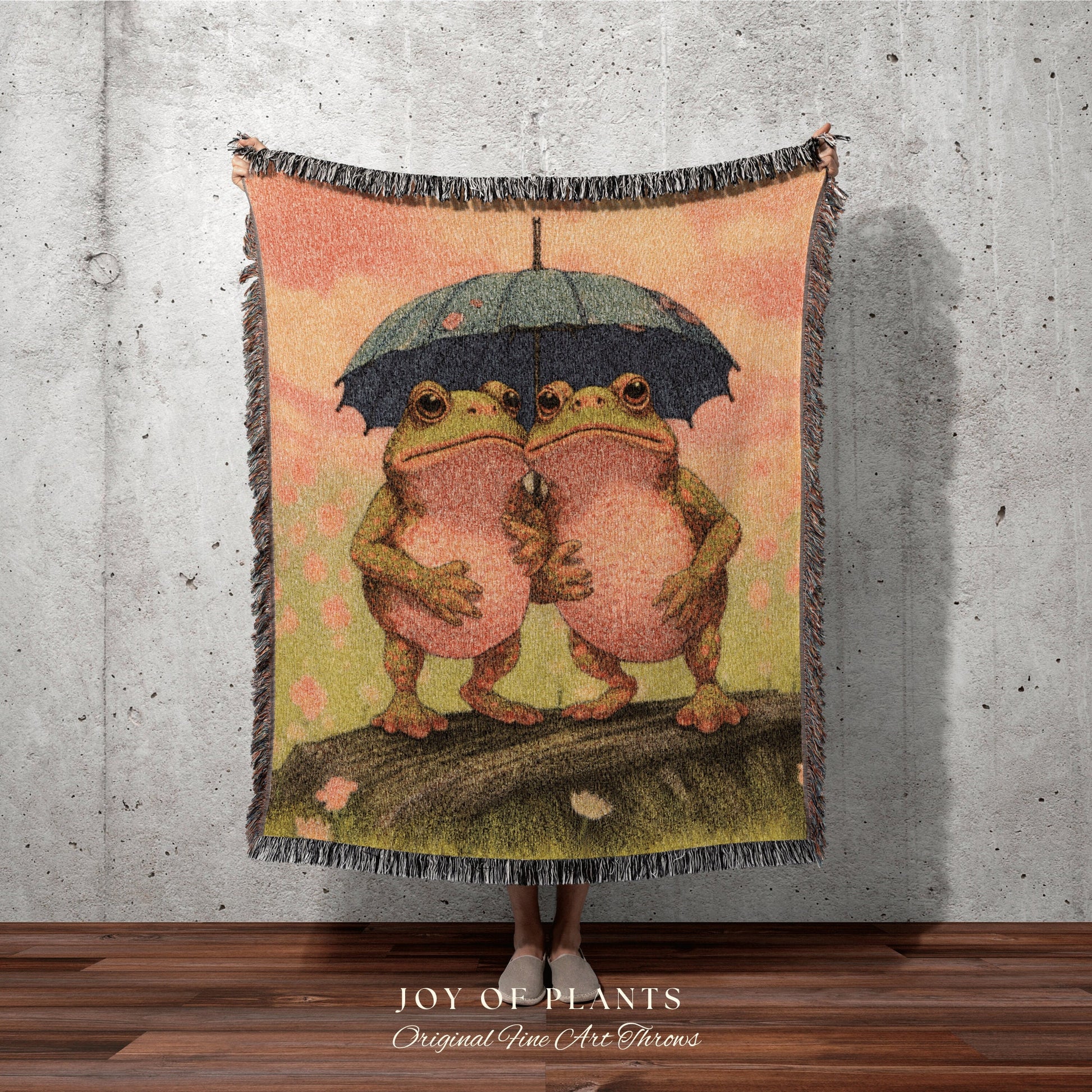 Umbrella Frog Friends Tapestry Blanket Cottagecore Decor | Funny Tapestry Woven Throw Vintage Frog and Toad Blanket Cute Toad Tapestry Funny