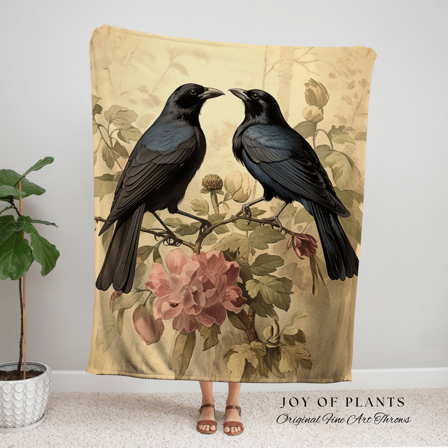 Crow Tapestry Blanket Gothic Room Decor | Black Crow Raven Tapestry Blanket Woven Wall Art | Whimsigoth Room Decor Halloween Crow Aesthetic