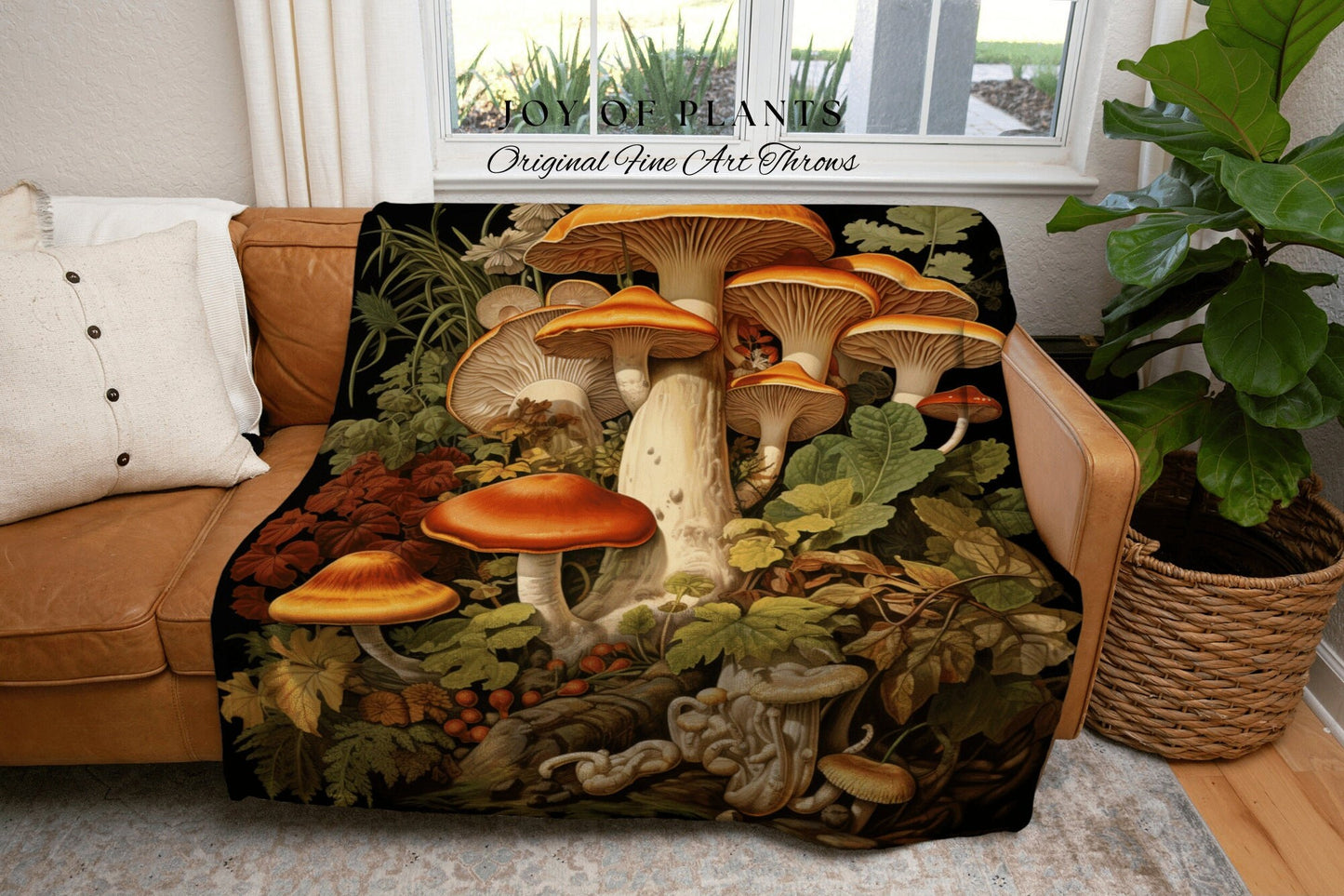 Woodland Mushroom Throw Blanket Cottagecore Decor | Mushroom Woven Throw Blanket Woven Tapestry Gothic Cottagecore Mushroom Vintage Blanket