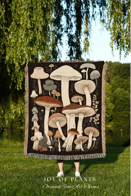 70s Aesthetic Mushroom Tapestry Cottagecore Decor | Mushroom Woven Throw Blanket Cottagecore Tapestry | Cottagecore Mushroom Vintage Blanket