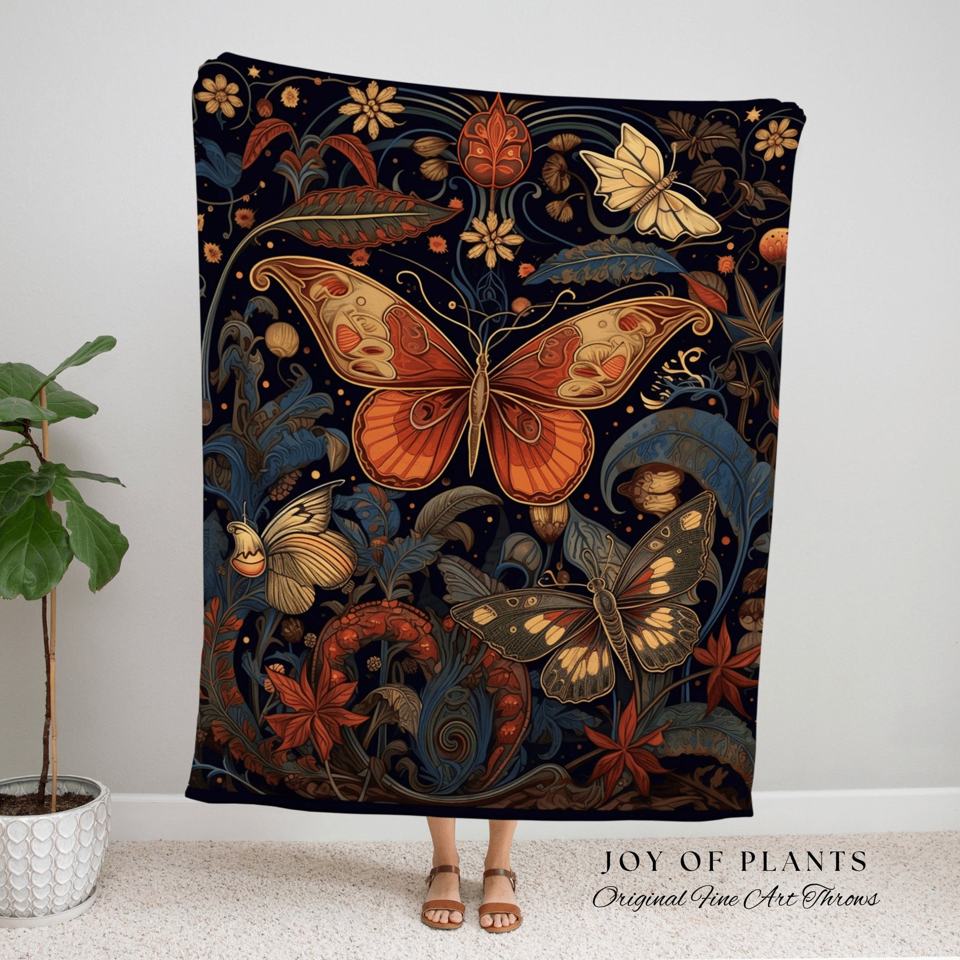 Celestial Moth Blanket Woven Tapestry Dark Cottagecore Decor Mystical | Dark Academia Blanket Woven Tapestry Cottagecore Decor Butterfly |