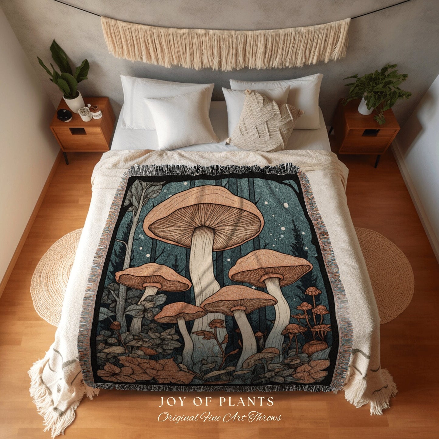 Whimsical Decor Mushroom Tapestry Woven Throw Blanket | Vintage Mushroom Blanket Goblincore Decor Mushroom Throw | Vintage Mushroom Blanket