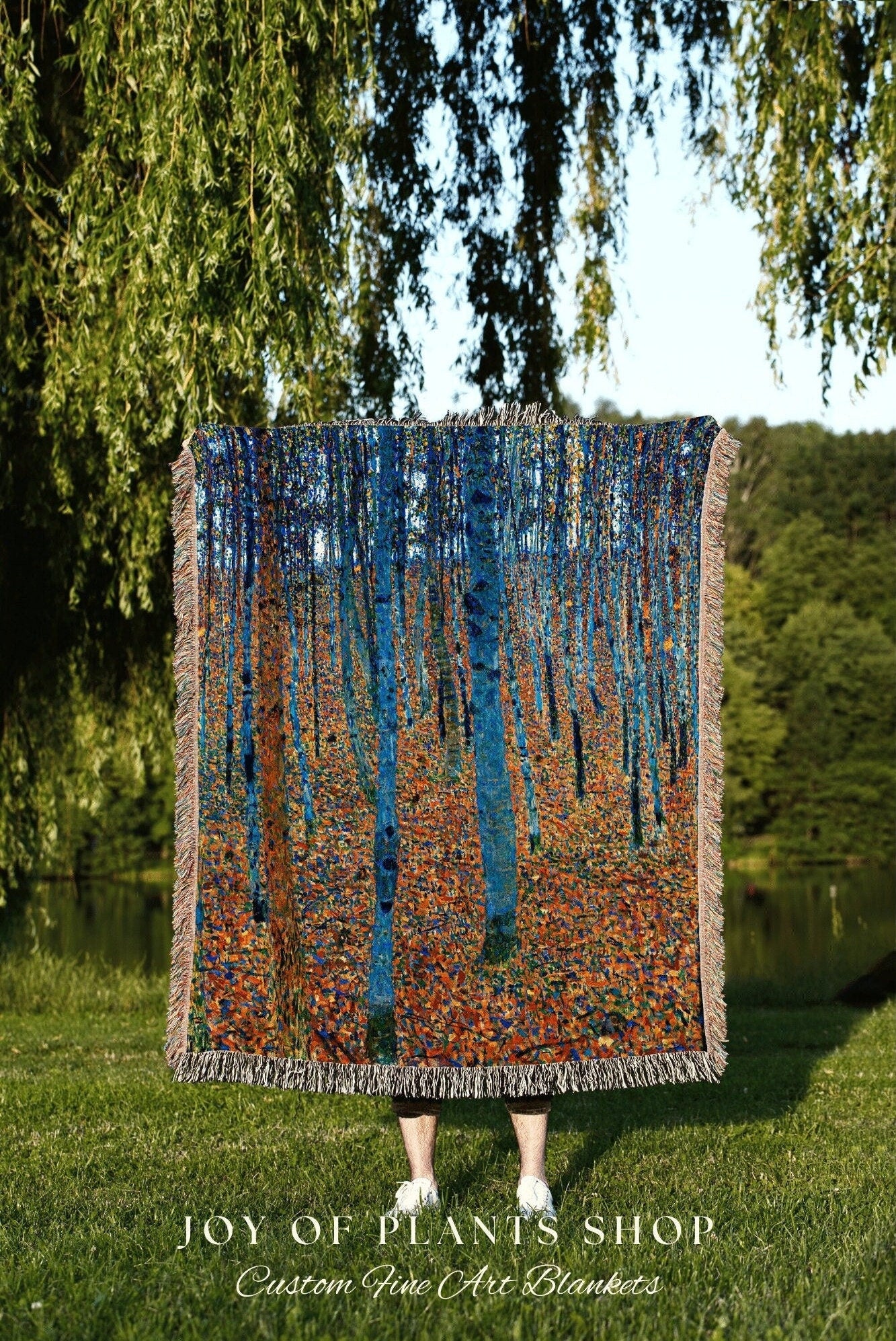 Woodland Tapestry Blanket Fine Art Painting 'Beech Grove' | Gustav Klimt Wall Art Painting Fine Art Blanket Woven Tapestry Famous Artwork |