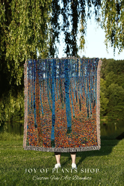 Woodland Tapestry Blanket Fine Art Painting 'Beech Grove' | Gustav Klimt Wall Art Painting Fine Art Blanket Woven Tapestry Famous Artwork |