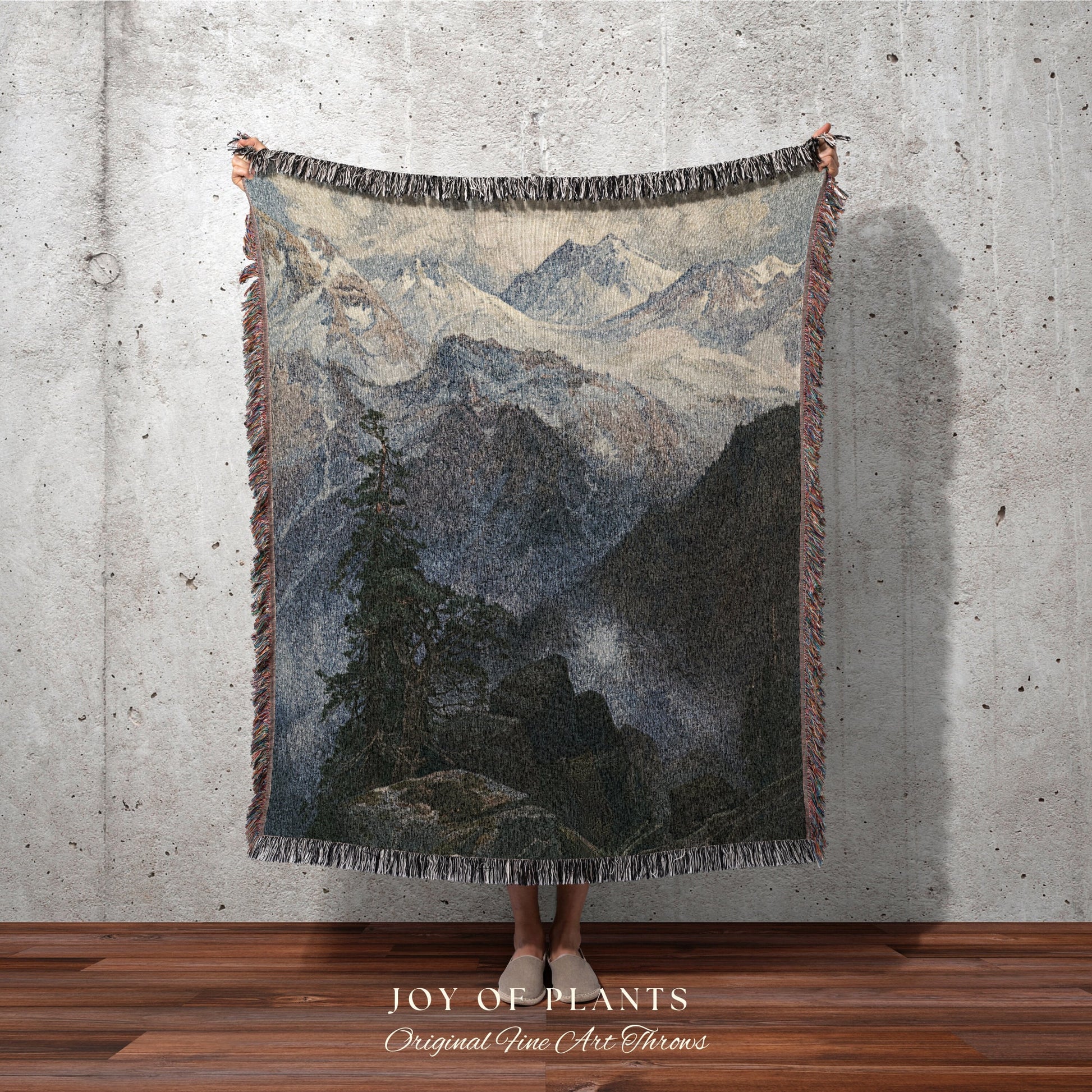 Misty Blue Mountain Range Landscape Tapestry Wall Hanging | Nature Aesthetic Blanket Woven Tapestry | Blue Tapestry Cool Tones Room Decor |