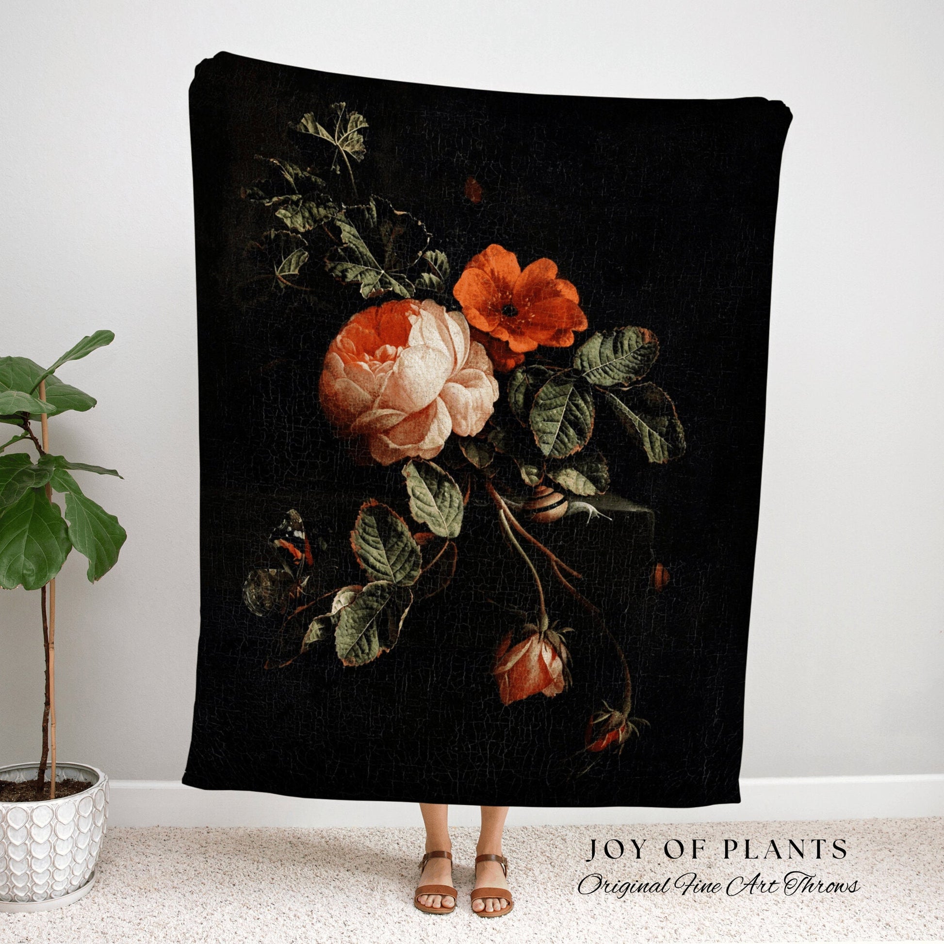 Black Throw Blanket Floral Tapestry Woven Tapestry Wall Hanging Vintage Gothic Victorian Decor Woven Blanket Goth Dark Acedemia Decor