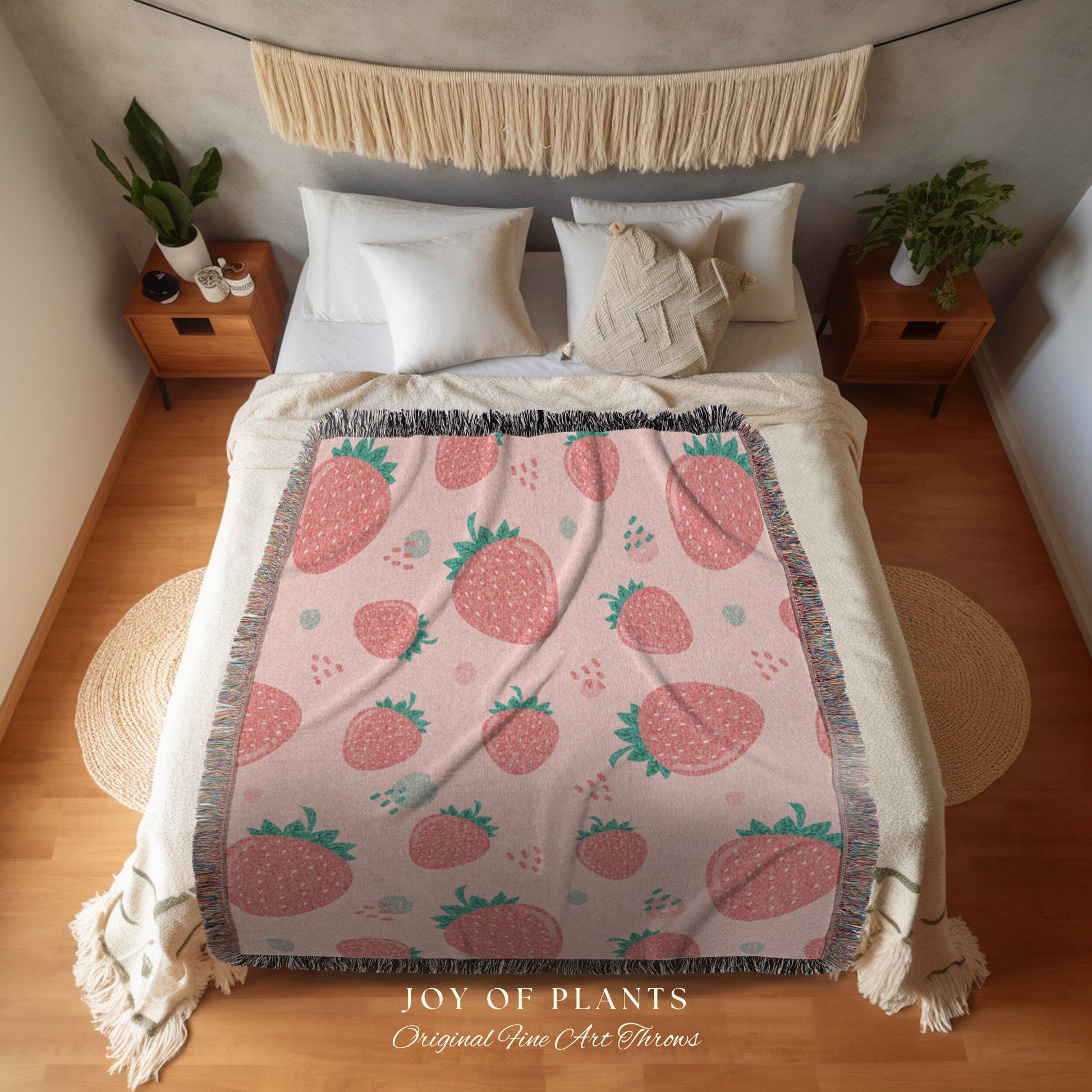 Strawberry Pink Decor Blanket | Personalized Blanket | Cottagecore Decor Custom Throw Blanket | Custom Strawberry Gift | Strawberry Decor |