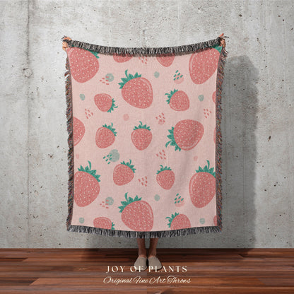 Strawberry Pink Decor Blanket | Personalized Blanket | Cottagecore Decor Custom Throw Blanket | Custom Strawberry Gift | Strawberry Decor |