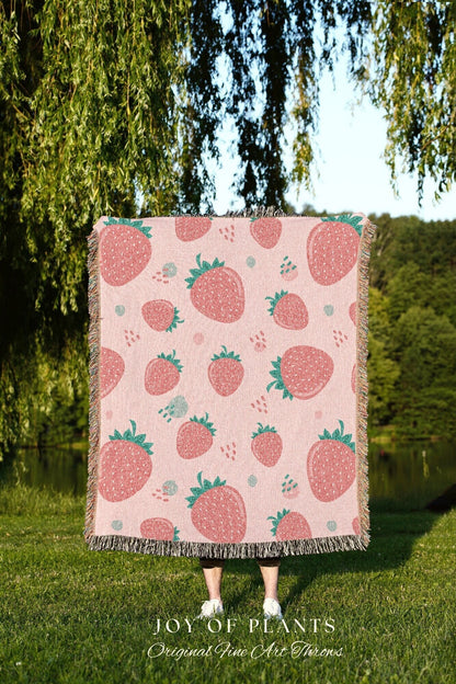 Strawberry Pink Decor Blanket | Personalized Blanket | Cottagecore Decor Custom Throw Blanket | Custom Strawberry Gift | Strawberry Decor |