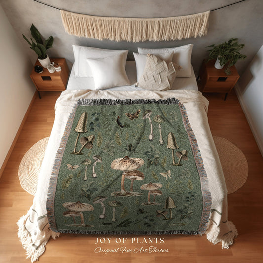 Sage Green Fairycore Decor Vintage | Fall Aesthetic Mushroom Wall Hanging Woven | Cottagecore Decor Vintage Woodland Aesthetic Tapestry |