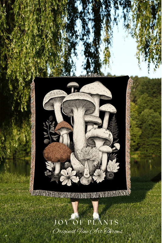 Cottagecore Vintage Mushroom Art Woodland Decor | Mushroom Tapestry Woven | Mushroom Throw Blanket Toadstool Aesthetic | Mushroom Woodland