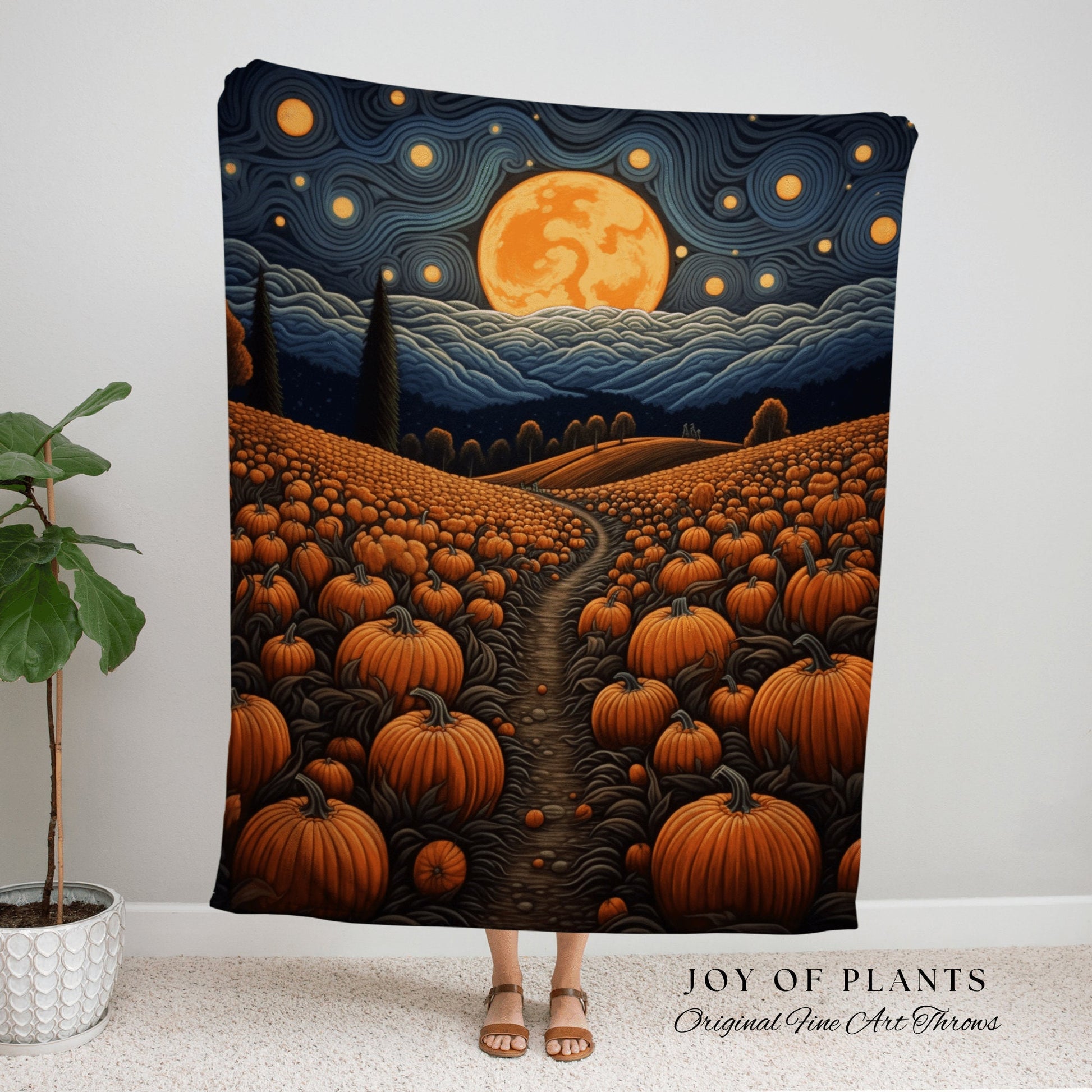 Full Moon Landscape Autumn Blanket Woven Tapestry | Pumpkin Season Autumn Decor Vintage Tapestry | Woven Wall Hanging Tapestry Halloween Art