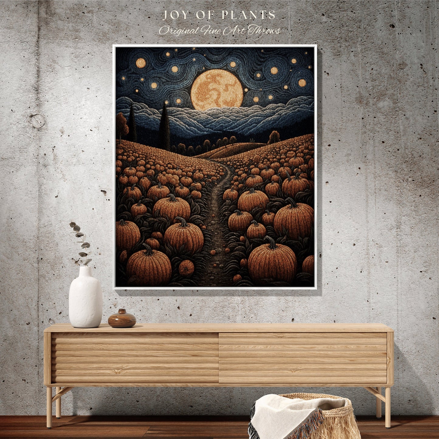 Full Moon Landscape Autumn Blanket Woven Tapestry | Pumpkin Season Autumn Decor Vintage Tapestry | Woven Wall Hanging Tapestry Halloween Art