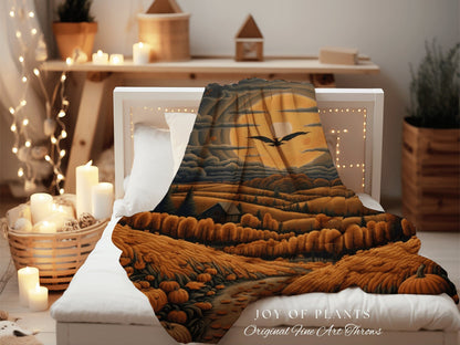 Autumn Landscape Vintage Halloween Tapestry Blanket Woven Wall Art | Fall Aesthetic Home Decor Throw Blanket Woven Wall Art Halloween Decor