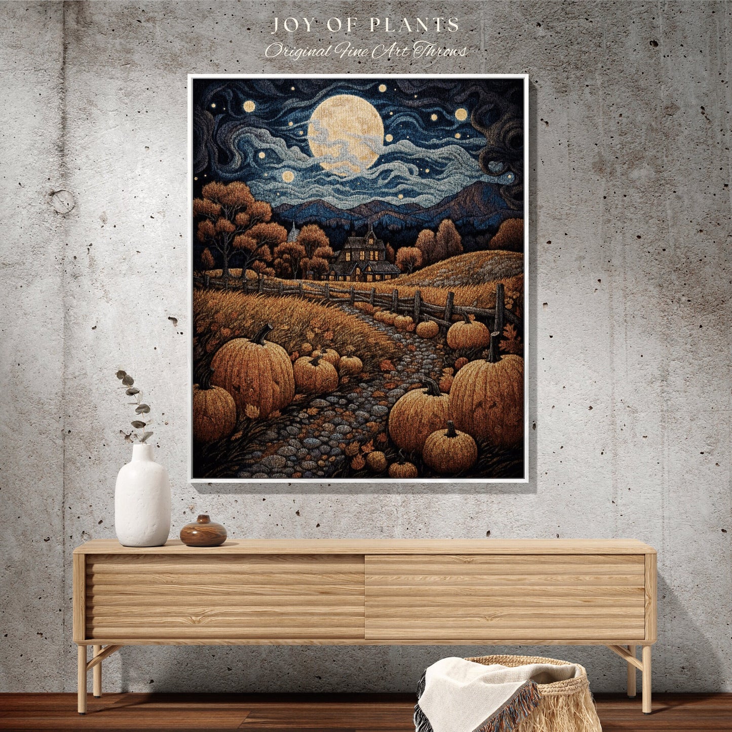 Harvest Moon Fall Landscape Vintage Halloween Tapestry Blanket Woven | Fall Aesthetic Decor Throw Blanket Woven Wall Art Halloween Decor |