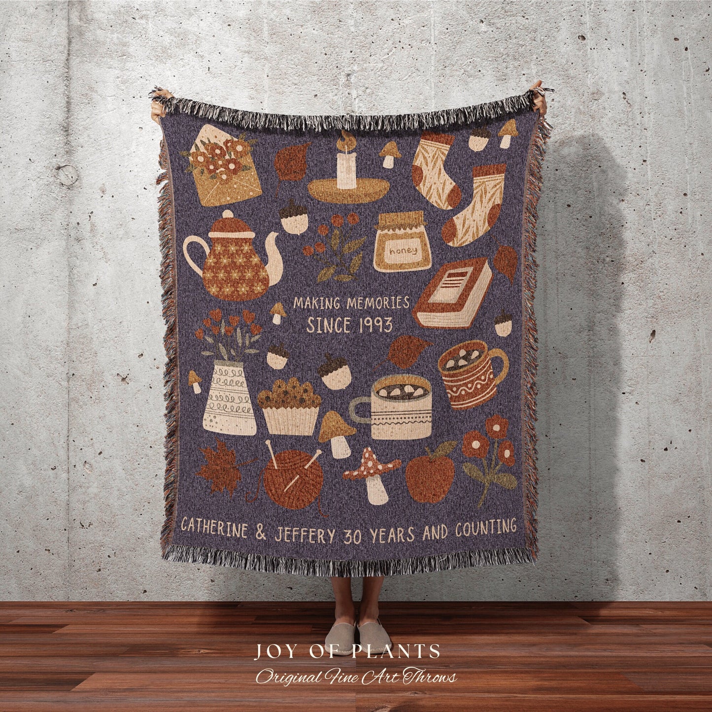 Woven Throw Blanket Custom Anniversary Gift for Her | Personalized Anniversary Gift for Couple | 30th Anniversary Tapestry Woven Blanket |