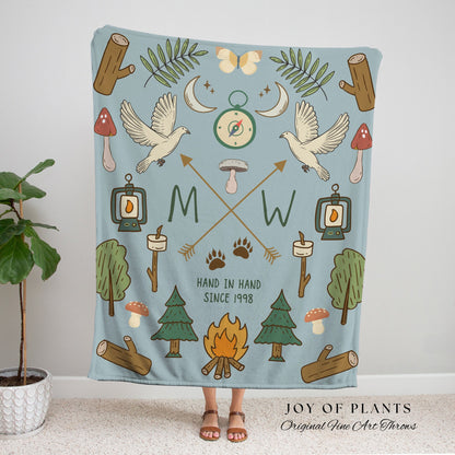 Outdoorsy Couples Blanket Custom Anniversary Gift Cottagecore Wedding Initials Blanket Personalized Couples Gift Blanket Custom Tapestry |