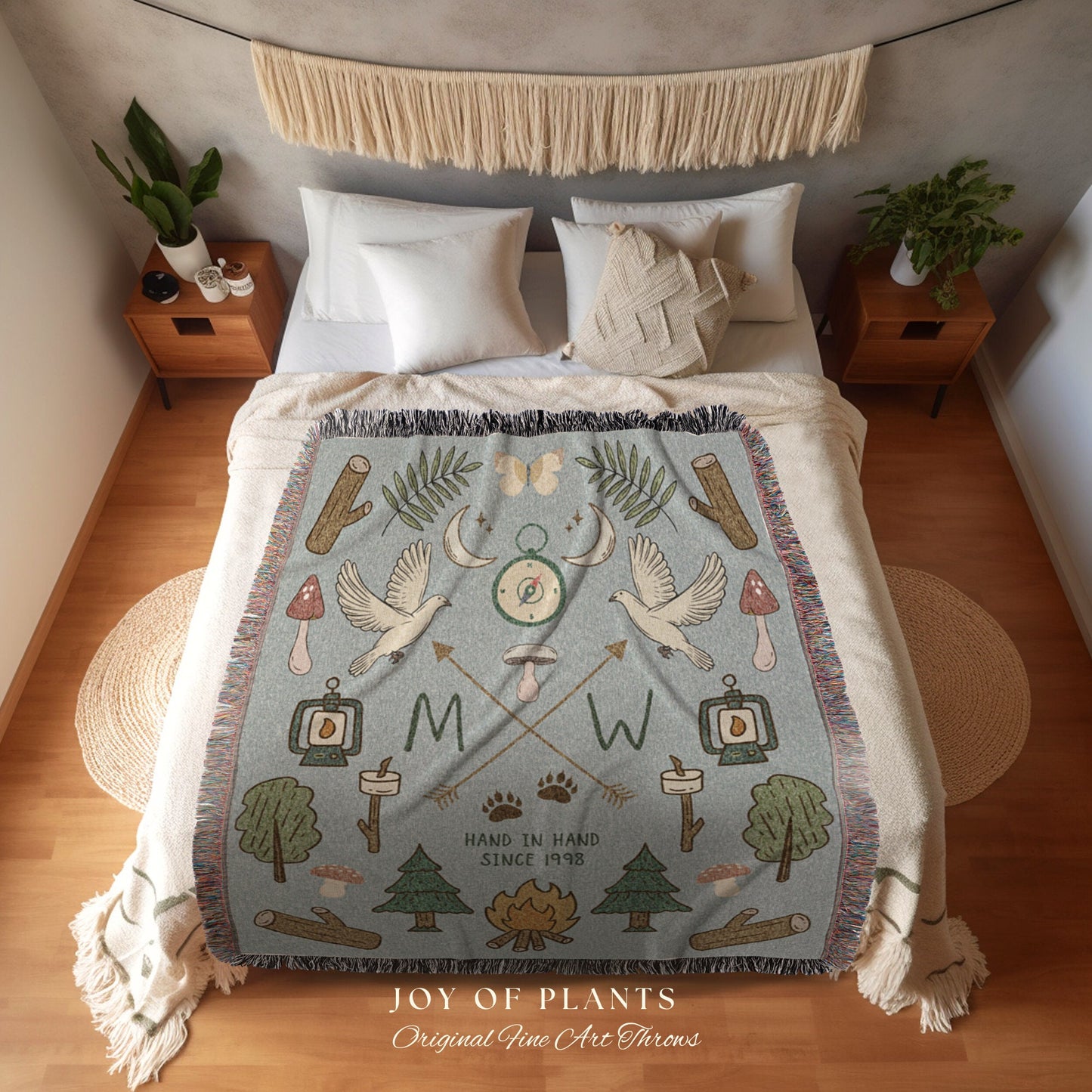 Outdoorsy Couples Blanket Custom Anniversary Gift Cottagecore Wedding Initials Blanket Personalized Couples Gift Blanket Custom Tapestry |