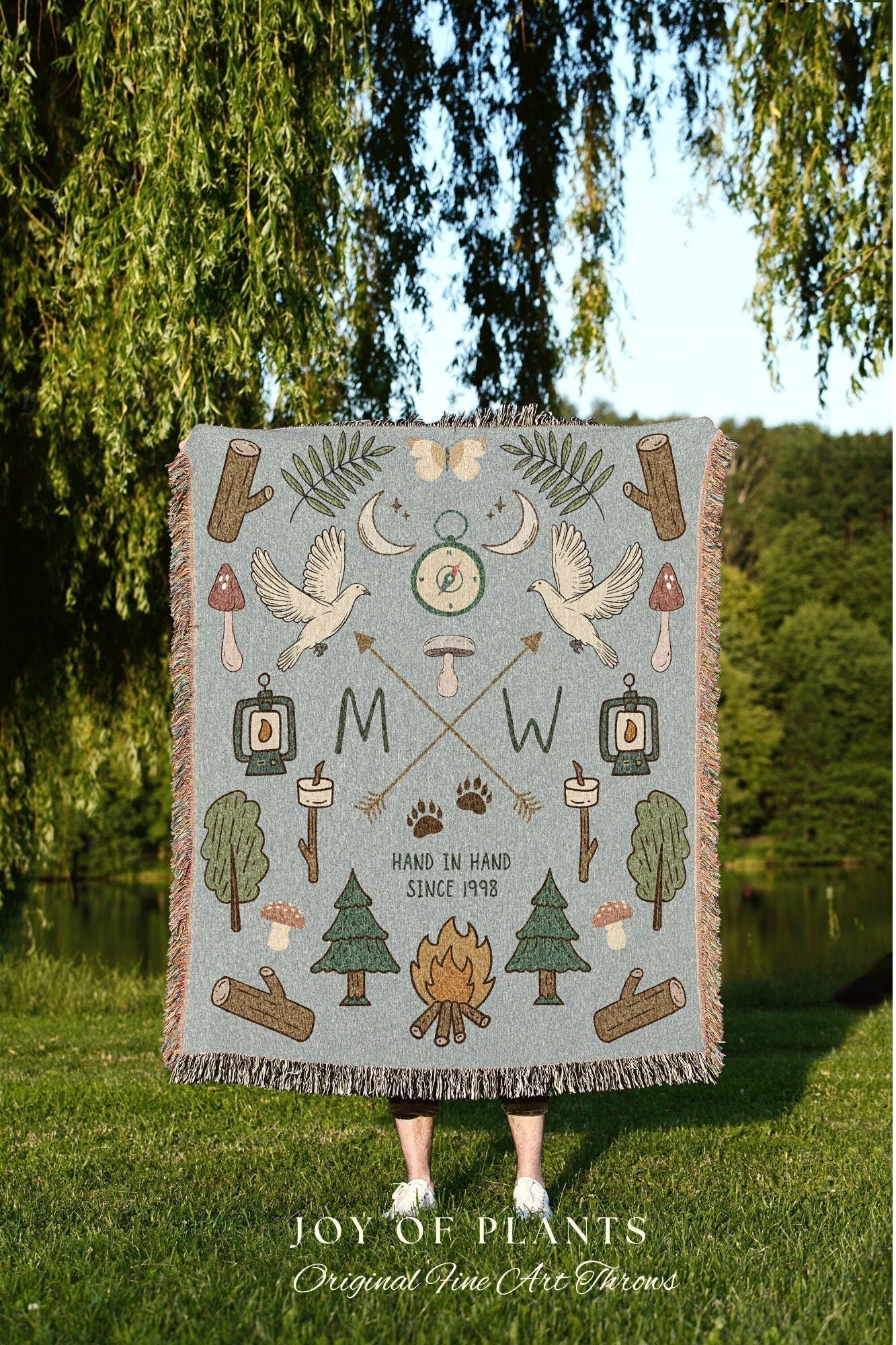 Outdoorsy Couples Blanket Custom Anniversary Gift Cottagecore Wedding Initials Blanket Personalized Couples Gift Blanket Custom Tapestry |