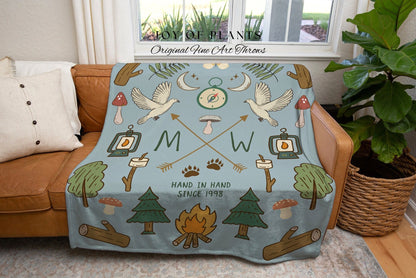 Outdoorsy Couples Blanket Custom Anniversary Gift Cottagecore Wedding Initials Blanket Personalized Couples Gift Blanket Custom Tapestry |