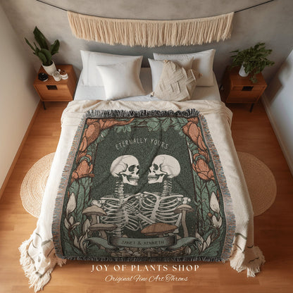 Eternally Yours Skeleton Couple Blanket | Gothic Wedding Custom Blanket Woven | Spooky Wedding Gift Personalized | Boho Halloween Wedding |