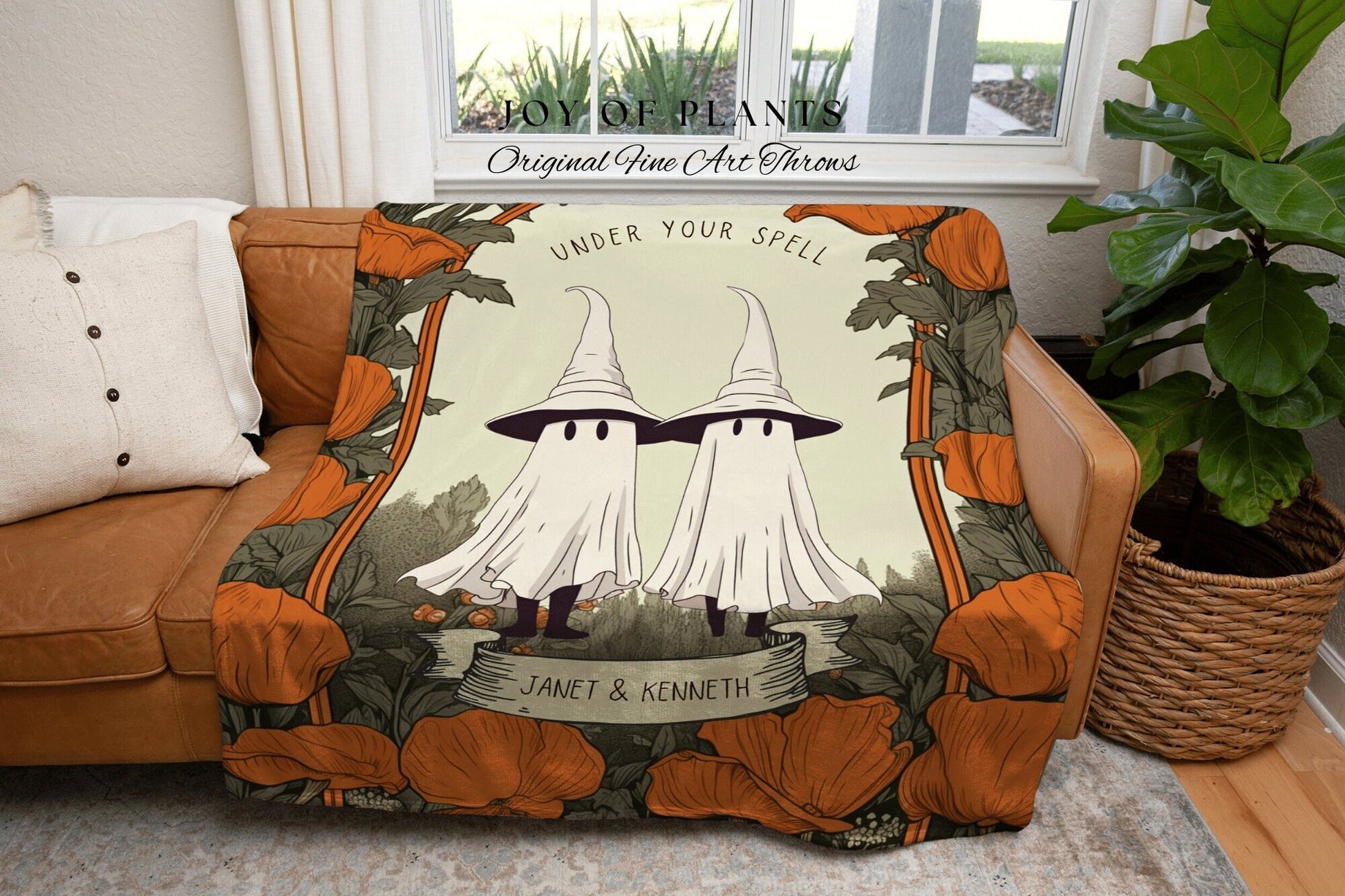 Cute Ghost Couple Blanket Custom Anniversary Gift | Gothic Wedding Custom Blanket Woven | Goth Anniversary Gift Personalized Wedding Blanket