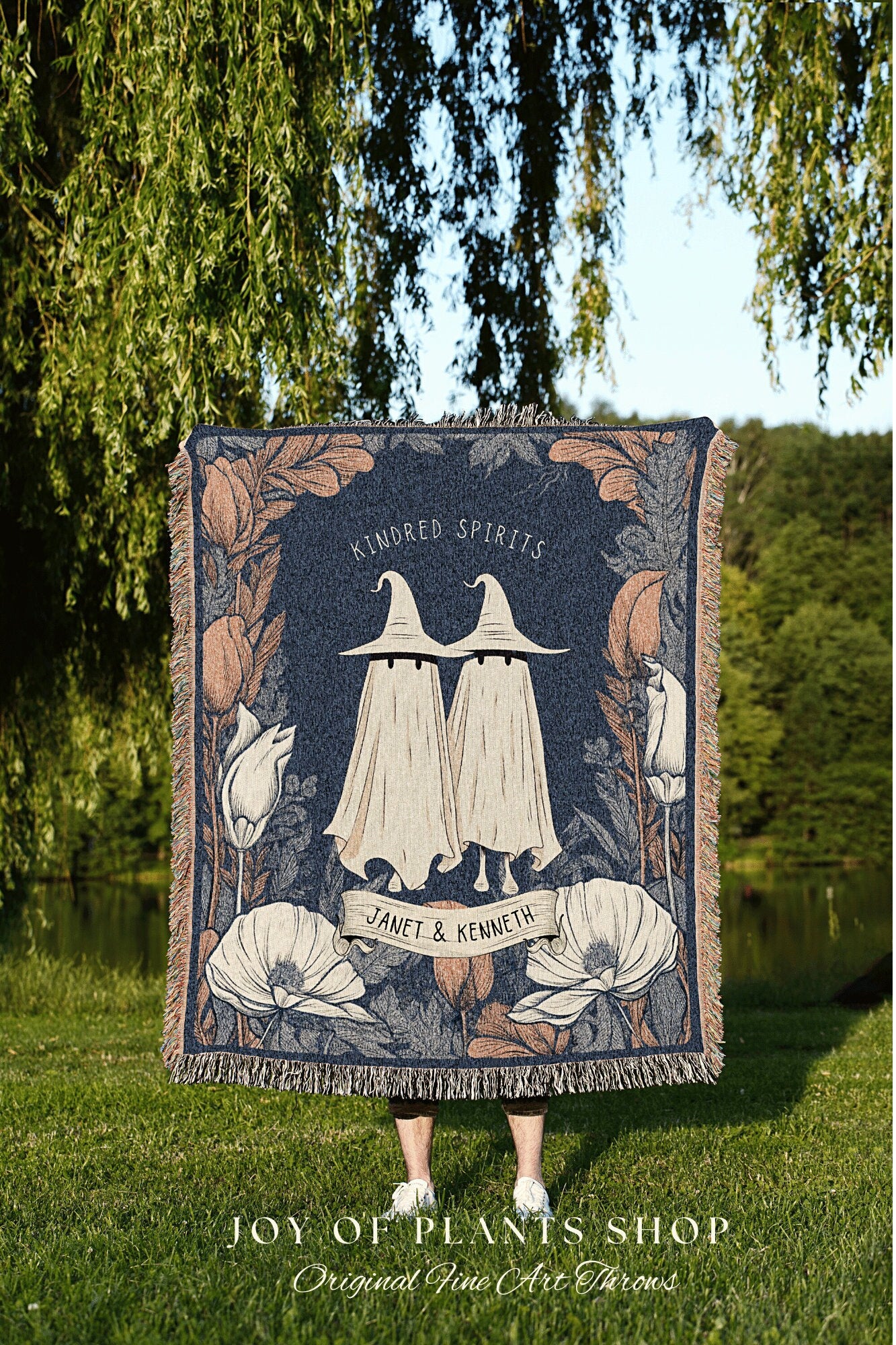 Kindred Spirits Blanket Woven Tapestry Goth Wedding Anniversary Gothic Wedding Blanket Ghost Couple Custom Gift for Goth Couple Personalized