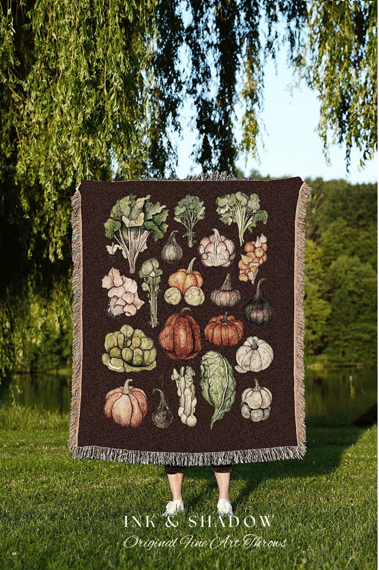 Winter Vegetables Blanket Vintage Autumn Decor Blanket Woven Wall Hanging | Throw Blanket Woven Wall Art Pumpkin Season Decor Fall Aesthetic