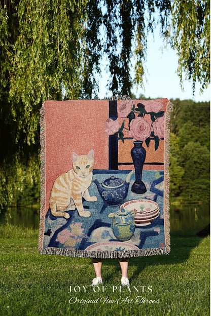 Vintage Cat Tapestry Fine Art Blanket Woven Art Famous Cat Painting Decor Tapestry Art Henri Matisse Blanket Art History Gift Funny Tapestry